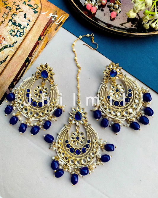 Kundan Chandbali earrings and tikka set