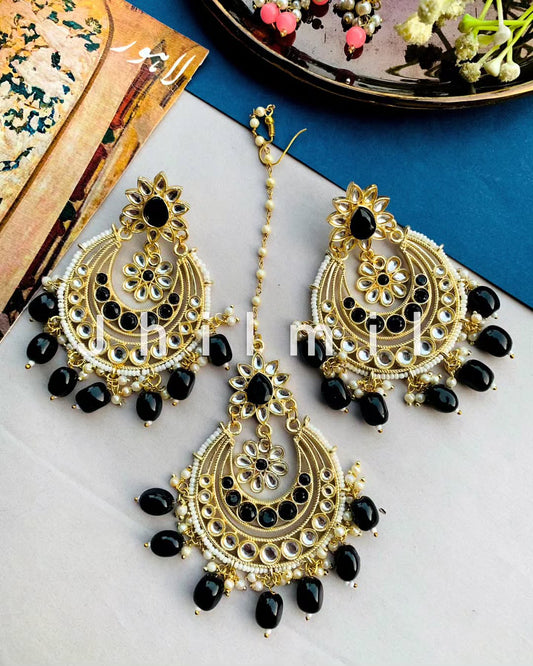 Kundan Chandbali earrings and tikka set