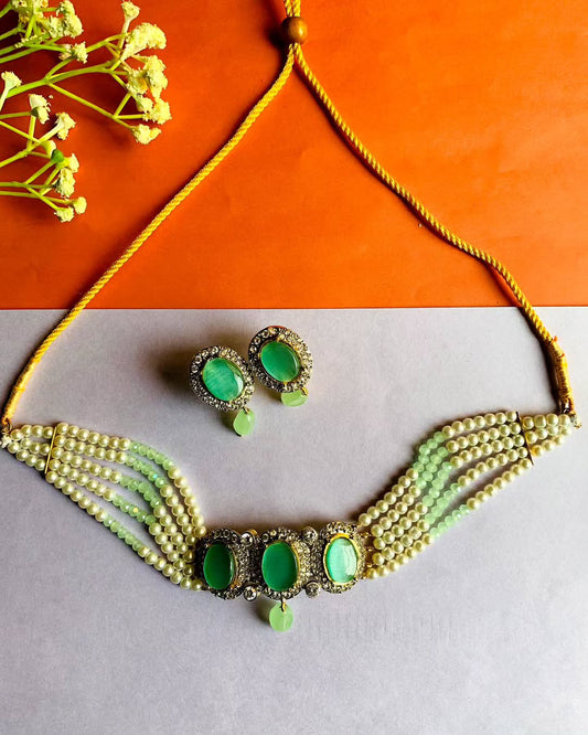 Zircon studded chokar sets with delicate pearls