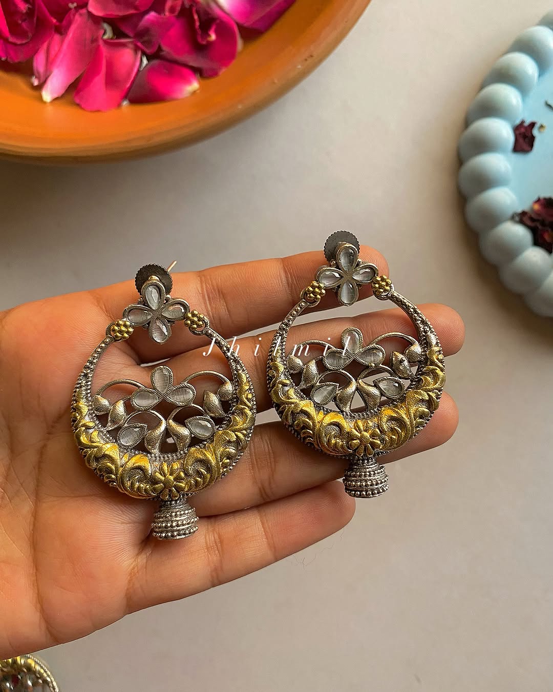 Dual Tone Warda Earrings