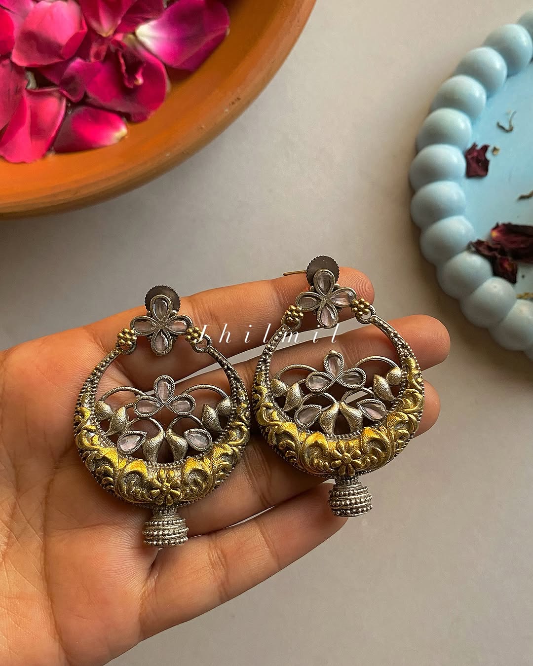 Dual Tone Warda Earrings