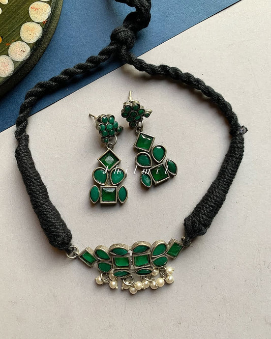 Green Studded Choker Set