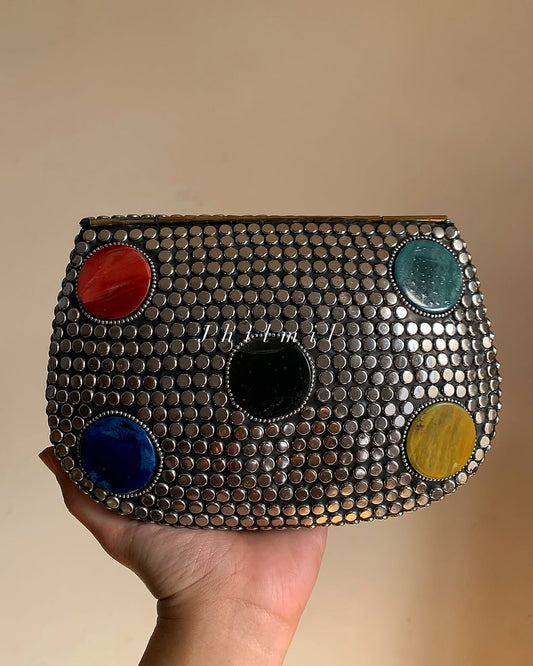 Vintage Metal Clutch Round Multi