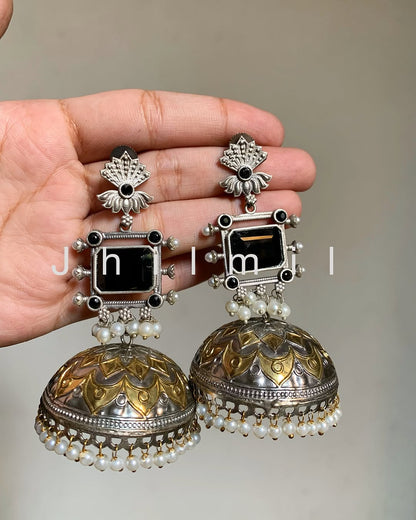 Festive Oversized Lotus Dual Tone Jhumka