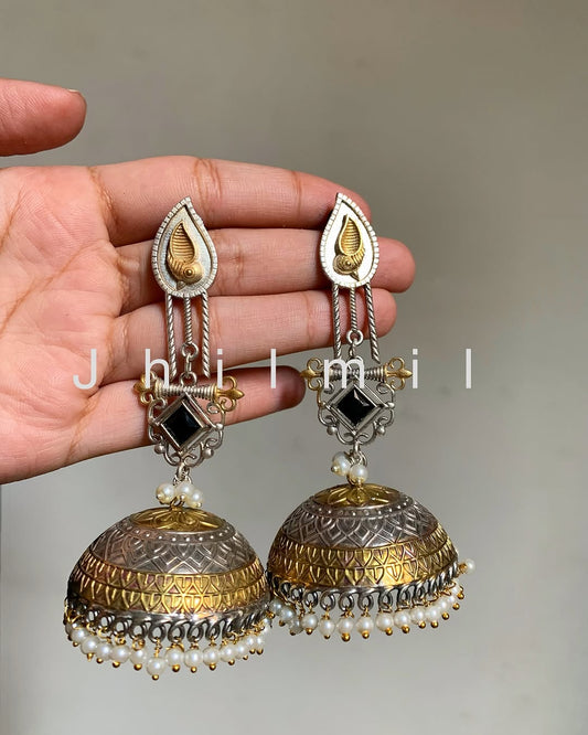 Dazzling oversized dual tone Jhumkas 