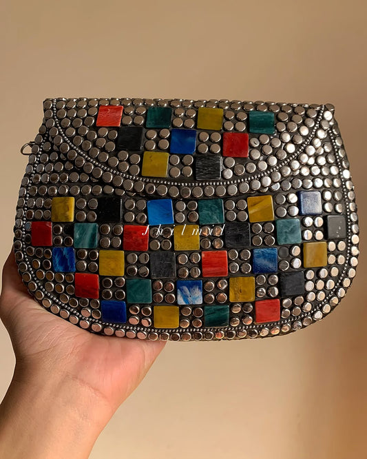 Vintage Metal Clutch Sqaure Multi