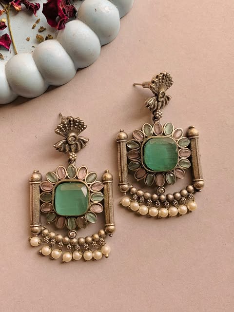 Lotus flower drop Earrings with pearls