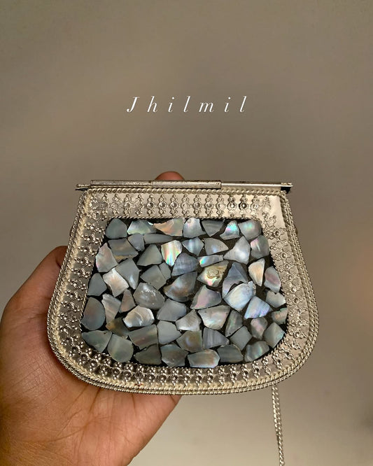 Small Silver Metal Clutch - Potli Design