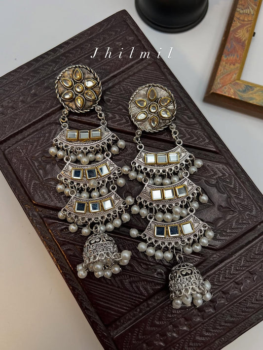 Triple Layer Kundan Earrings