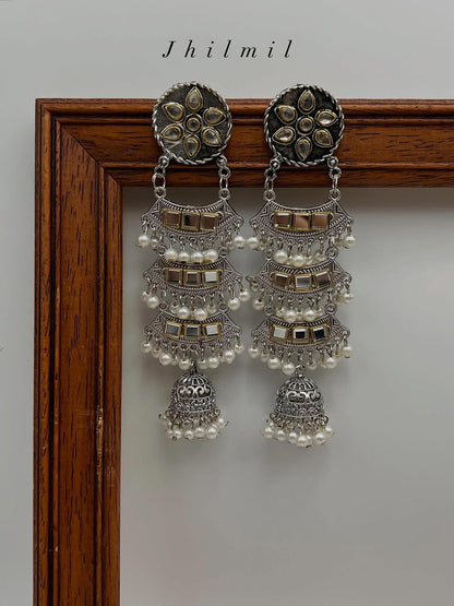 Triple Layer Kundan Earrings