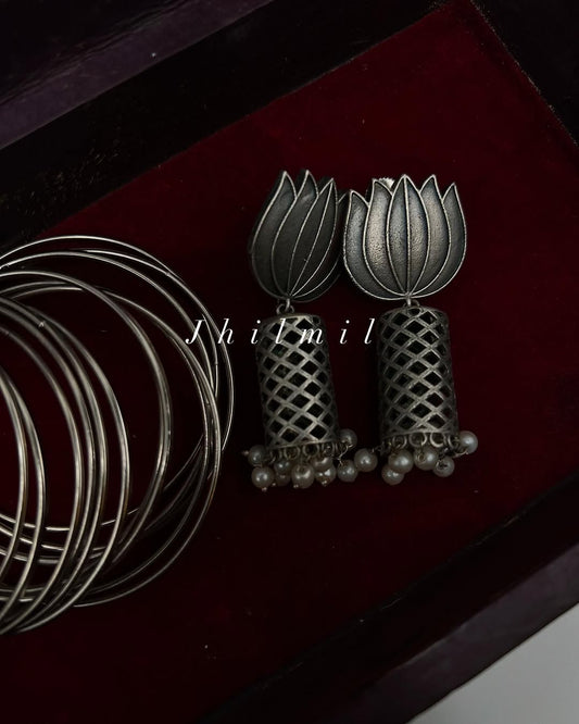 Lotus Cylinder Drop Earrings