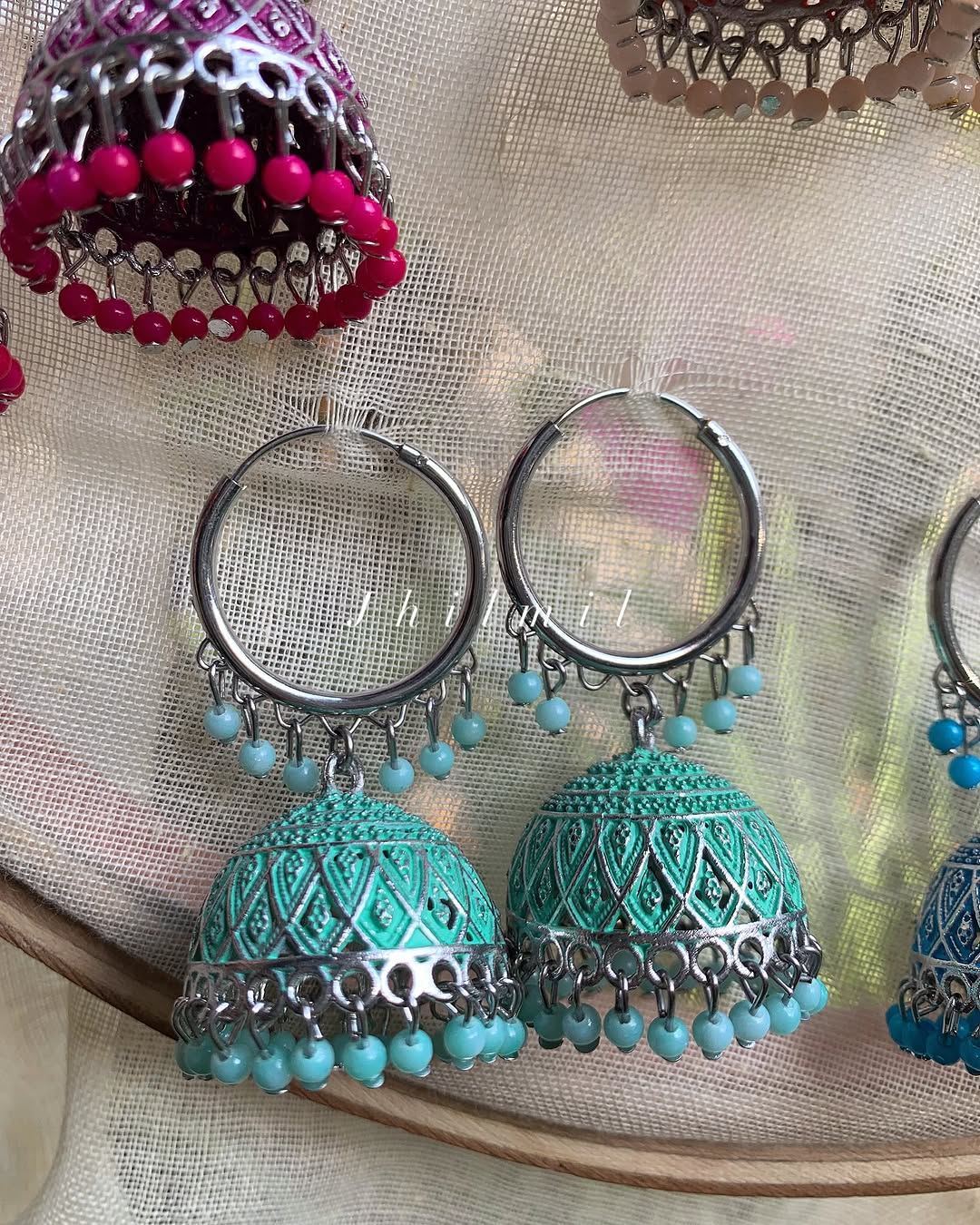 Silver Meena Bali Jhumka