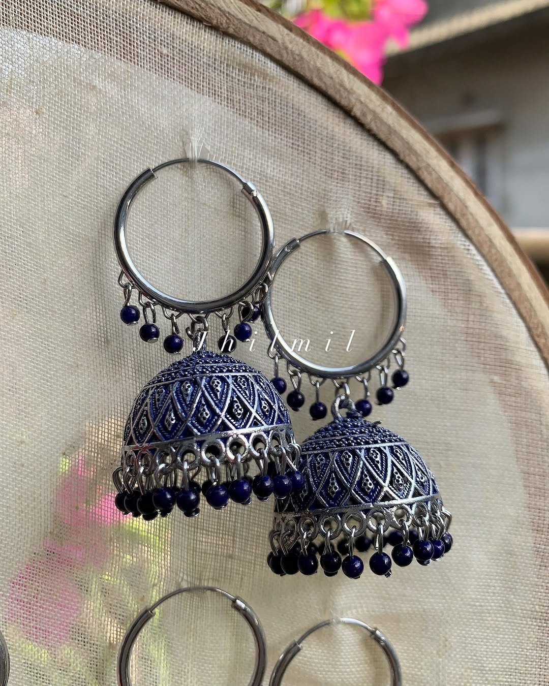 Silver Meena Bali Jhumka
